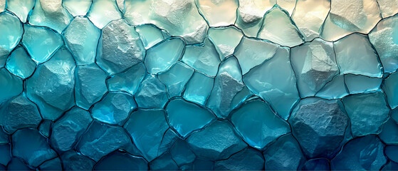 A blue and white image of ice and glass