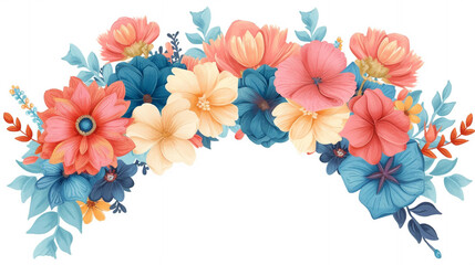 A playful clip art of a flower crown, with colorful blooms and whimsical details.