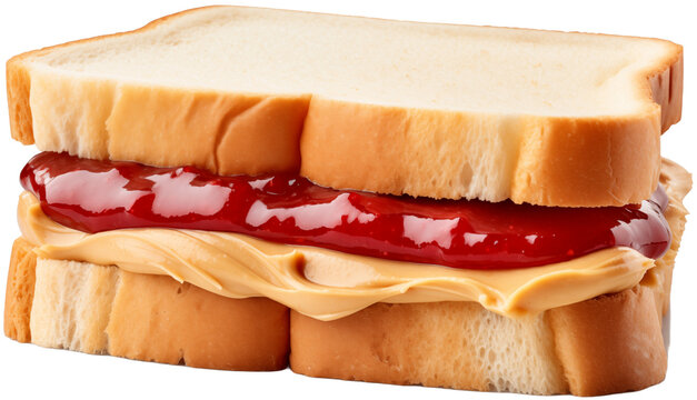 Peanut butter & jelly sandwich with raspberry preserves on white bread