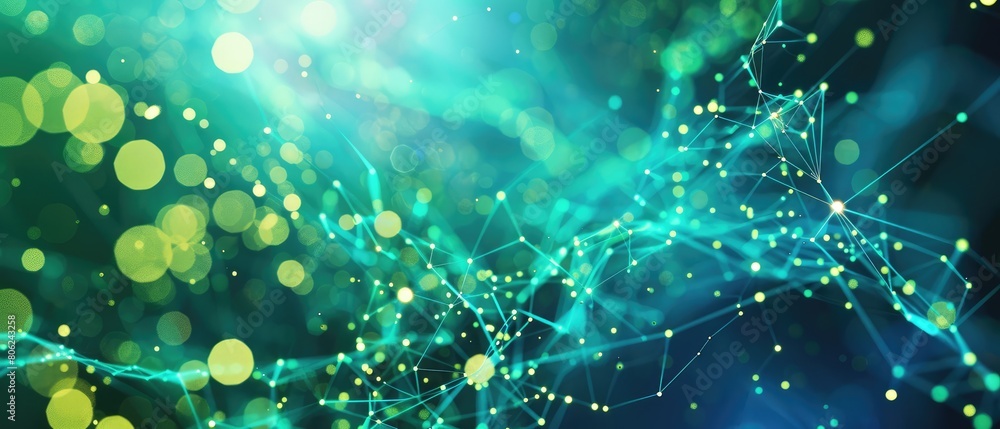 Aufkleber blue abstract background with a lime teal sapphire cyber network grid and connected particles