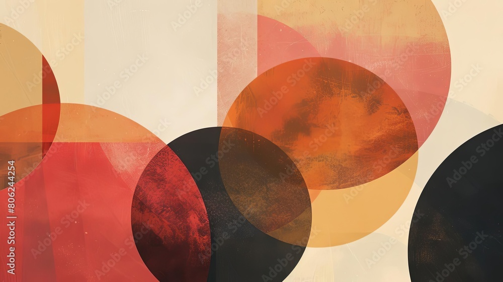 Poster minimalist composition with overlapping circles and celestial shapes