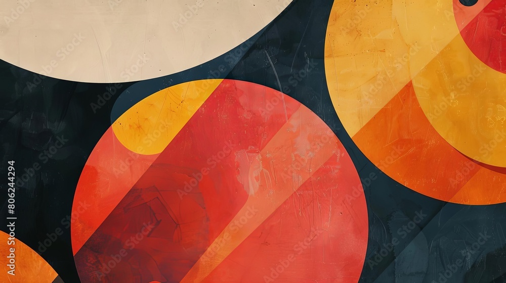 Poster minimalist composition with overlapping circles and celestial shapes