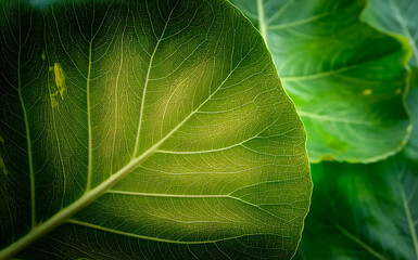 Green Swiss Chard Leaf texture with Yellow stalks suitable for background