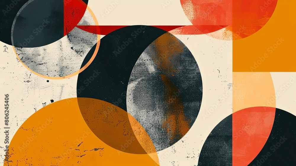 Poster minimalist composition with overlapping circles and dynamic forms