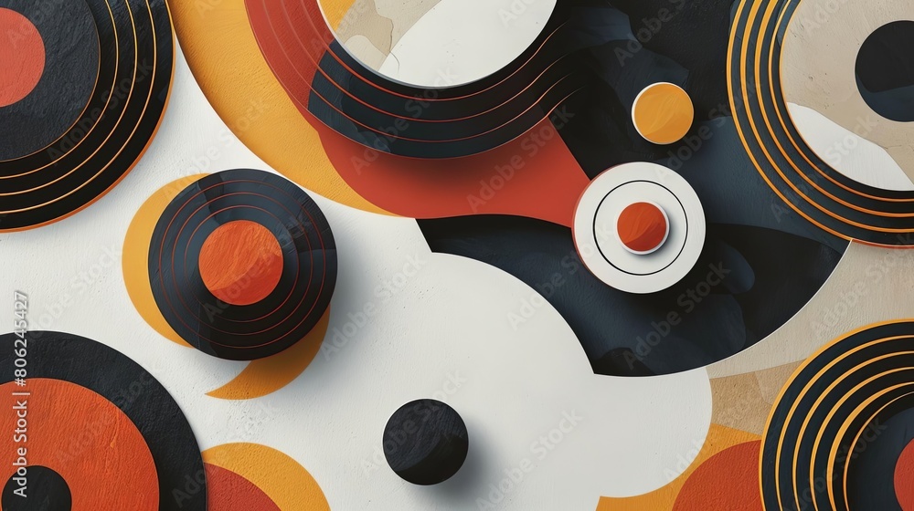 Poster minimalist composition with overlapping circles and dynamic forms