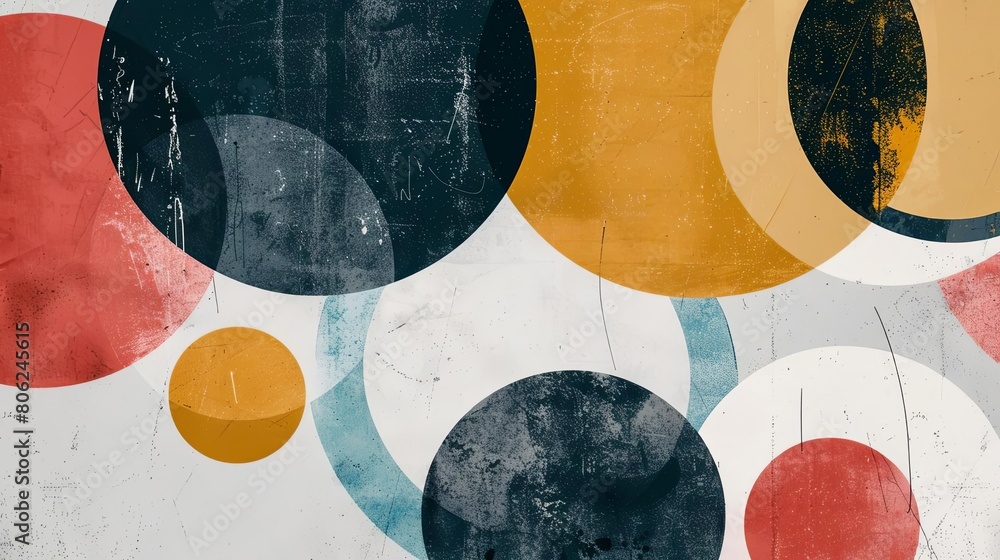 Poster minimalist composition with overlapping circles and dynamic shapes
