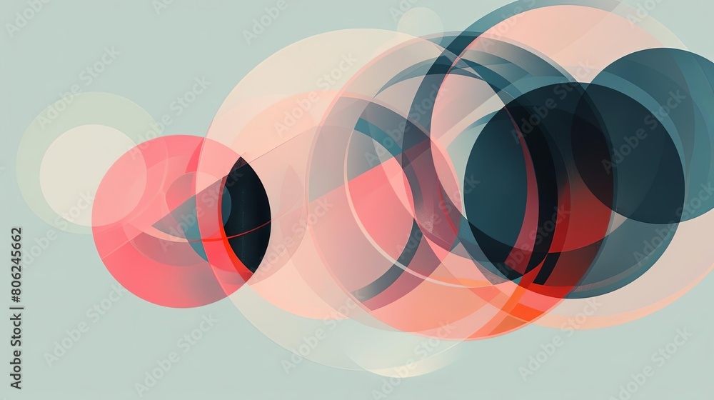 Poster minimalist composition with overlapping circles and dynamic shapes