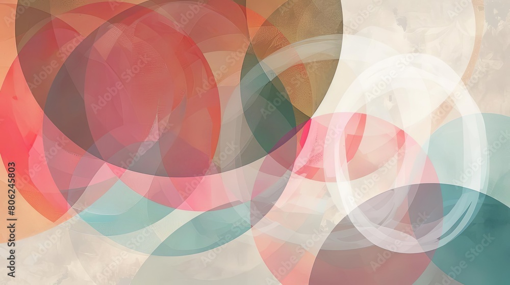 Poster minimalist composition with overlapping circles and ethereal hues