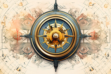 Fototapeta premium vintage style illustrated compass, cmpass illustration, direction of our earth