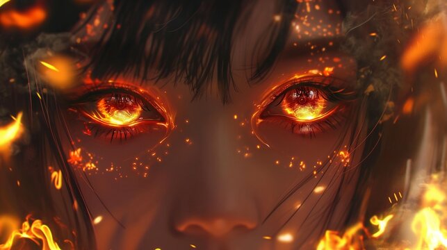 anime cartoon character with blazing eyes 