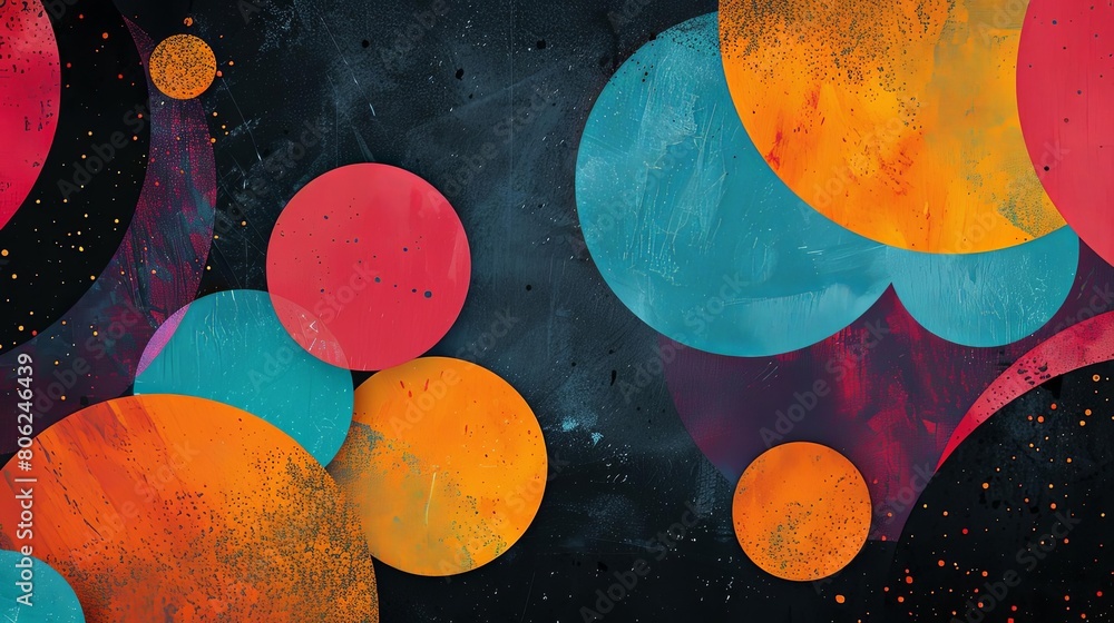 Poster minimalist composition with overlapping circles and intergalactic hues