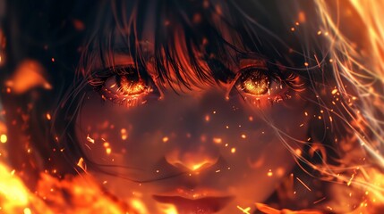 anime cartoon character with blazing eyes 