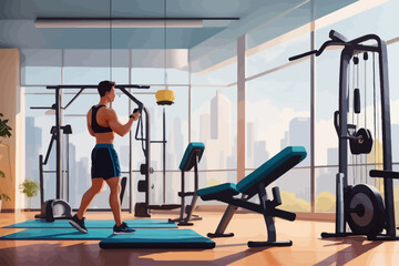 people using gym equipment illustration