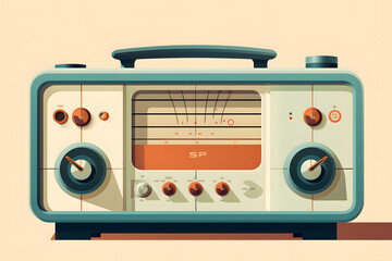 Fototapeta premium vintage style illustrated radio, radio illustration vintage style, illustrated vintage style old radio