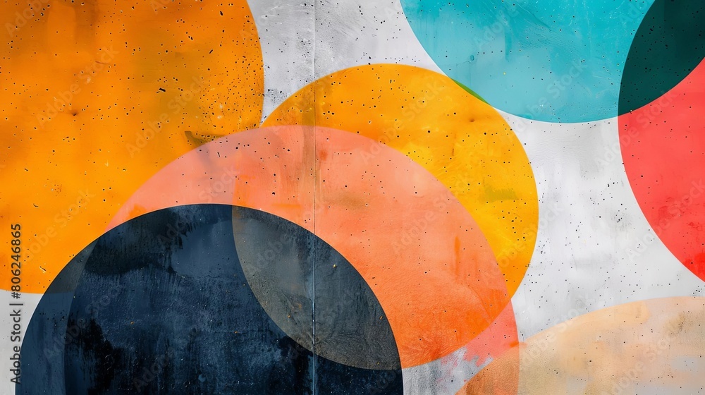 Poster minimalist composition with overlapping circles and luminous hues
