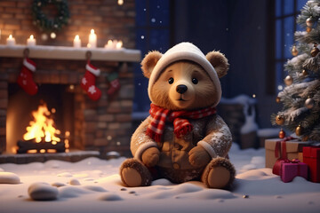 Cute bear cub in the house