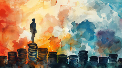 financial stability, achieving financial stability. watercolor illustration