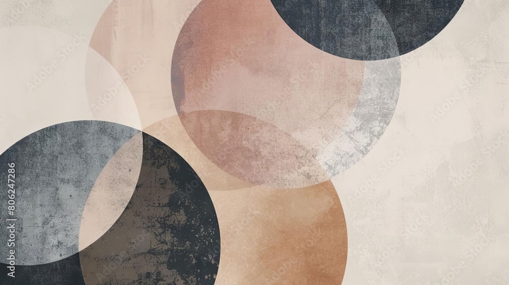 Poster minimalist composition with overlapping circles and subtle shades of grey