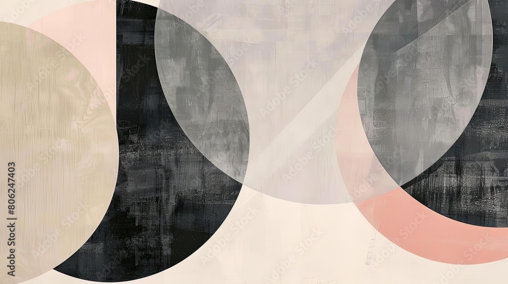Poster minimalist composition with overlapping circles and subtle shades of grey