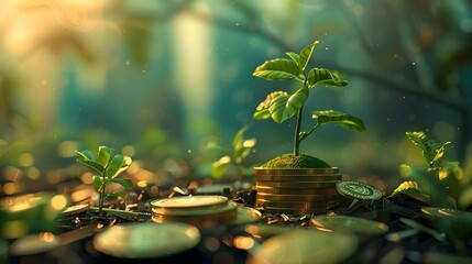 Plant Growing Out of Coins financial concept