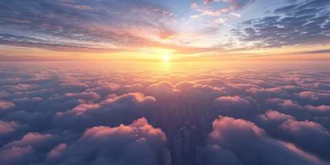Skyline over the clouds at sunrise