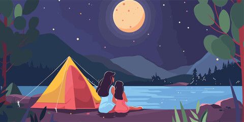 Mother-Daughter Adventure, Camping Under the Starlit Sky by the River