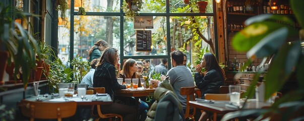 Diverse group of business coworkers having a meeting in a cafe or bar