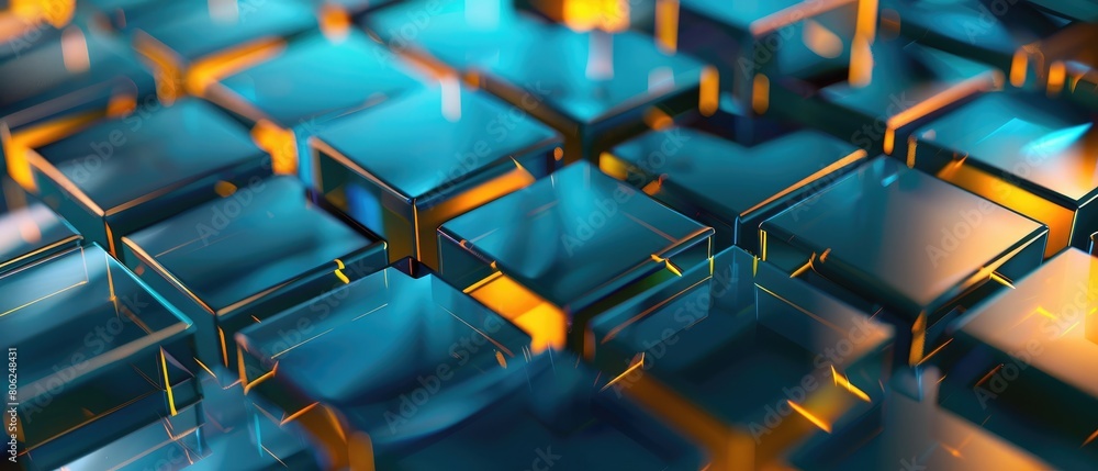 Poster abstract design with transparent layers in random geometric shapes on glossy squares