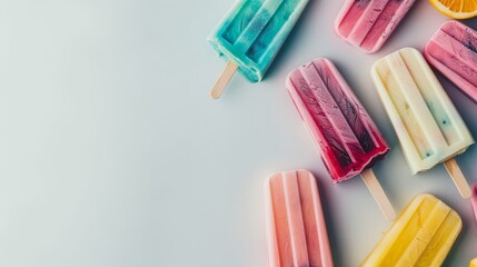 Vibrant photo of a variety of refreshing fruit popsicles, perfect for culinary and lifestyle content.