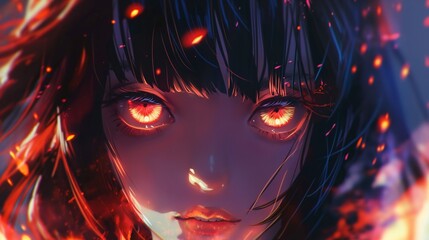 anime cartoon character with blazing eyes 