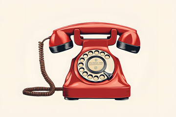 vintage style illustrated telephone, old telephone illustration old telephone, old cable telephne illustration with dial