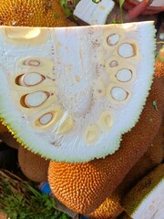 Cut jackfruit selling in market 