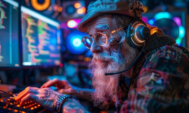 Computer wizard or hacker working on complex code