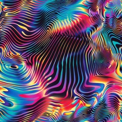 3D optical line illustration with holographic colors, seamless pattern