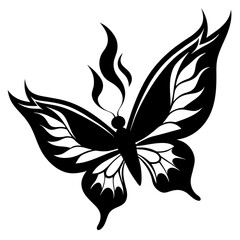 Flying butterfly with fiery wings vector silhouette illustration art
