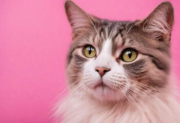 Obraz premium Felino con ojos claros sobre un fondo de color rosado