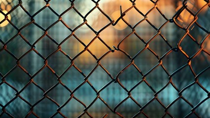 Closeup Image of Chain Link Fence: Symbolizing Security and Urban Settings. Concept Closeup Photography, Chain Link Fence, Symbolism in Art, Urban Environment, Security Symbolism