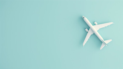 A white airplane is flying over a blue background. The airplane is small and white, and it is positioned in the middle of the image. The blue background gives the image a calm and peaceful mood - Powered by Adobe