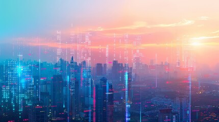 Futuristic cityscape merged with financial graphs, symbolizing urban economic development and investment insights.