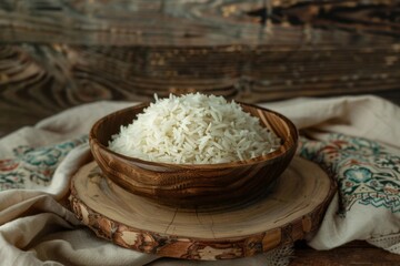 Indian Basmati Rice Served in a Wooden Plate - Authentic Cuisine, Traditional Meal