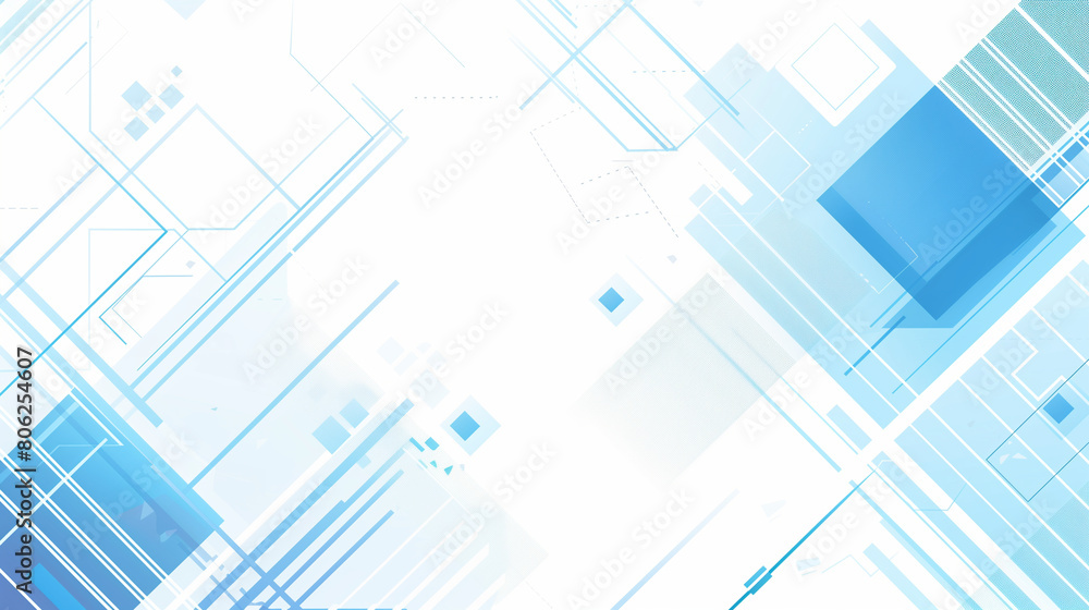 Poster a blue and white background with a lot of lines and squares. the background is very abstract and has