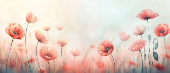 Watercolor blooming poppies