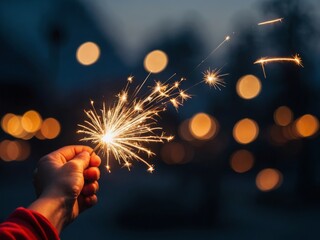 hand holding sparkler lunar new year celebration festive closeup photo