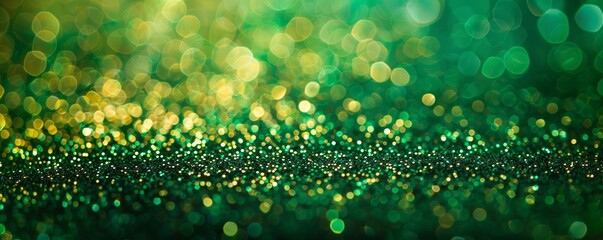abstract bokeh green and gold glitter background with bokeh defocused glitter for Saint patricks...