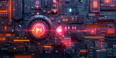 Multicolored Technological Wallpaper with Innovative, Science Fiction Hardware.
