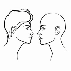 Artistic Line Drawing of Two Faces: A Unique Tattoo Idea Capturing Contrast and Harmony.