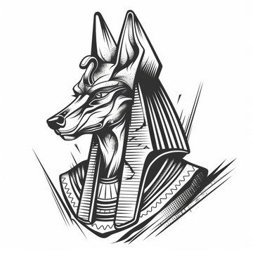 Anubis Bust in Detailed Line Art: A Mystic Tattoo Design Embodying Protection and Afterlife