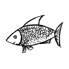 Fish. Nature. A sketch. A hand-drawn drawing. A design element. Clip-Art