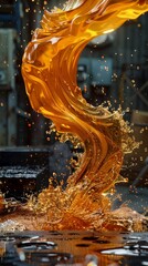Molten metal alloys flow in a surreal visualization within a foundry, merging art and industry in a captivating dance of fiery liquids.
