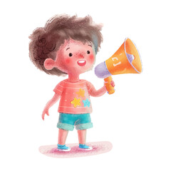 kid speaking with megaphone white background 